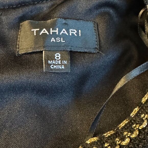 Tahari ASL Black Tweed Fit & Flare Dress Size 8 Gold Trim NWT Creer/Timeless - Picture 3 of 11